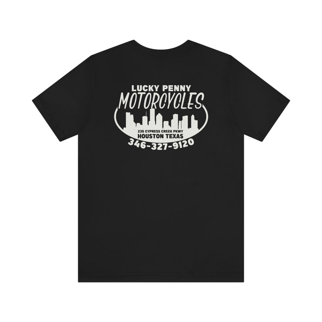 Lucky Penny Cycles Houston Skyline Reverse T-Shirt